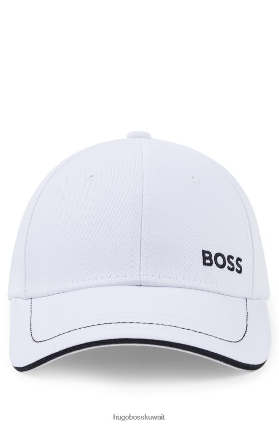 4TFNJN5604 أبيض Hugo Boss قبعة من نسيج قطني طويل مع شعار هوغو باللون الأبيض