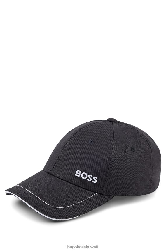 4TFNJN5605 أسود Hugo Boss قبعة هوغو قطنية طويلة سوداء مع شعار متباين
