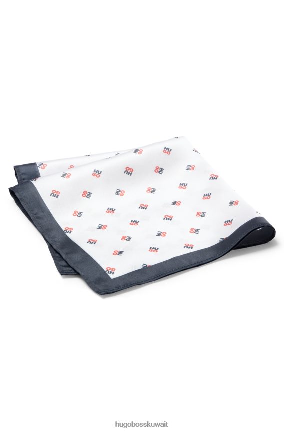 4TFNJN5612 أبيض Hugo Boss منديل جيب أبيض من Hugo بطباعة رقمية مع حدود صلبة