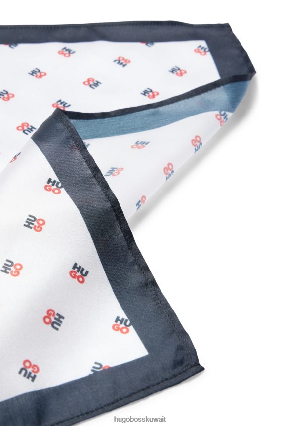 4TFNJN5612 أبيض Hugo Boss منديل جيب أبيض من Hugo بطباعة رقمية مع حدود صلبة