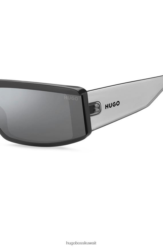 4TFNJN5616 حزمة مسبقة متنوعة Hugo Boss نظارات شمسية على شكل قناع باللون الرمادي والأسيتات مع شعار المعبد، مجموعة متنوعة مسبقًا من هوغو