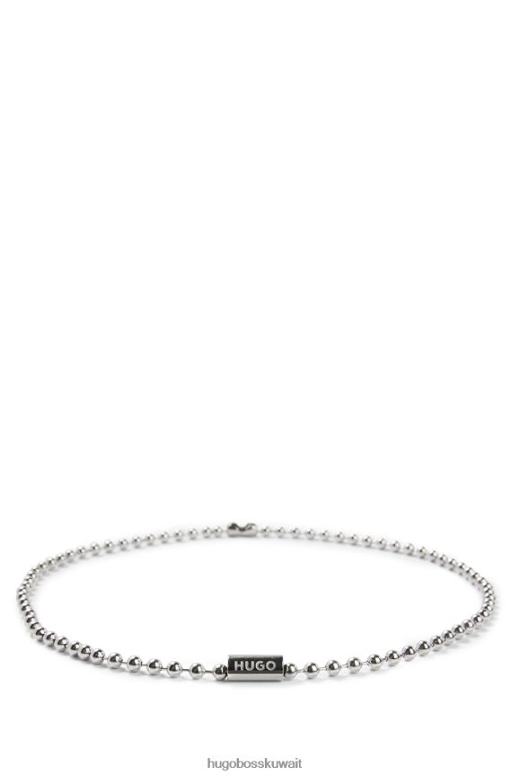 4TFNJN5617 فضة Hugo Boss قلادة من الفضة على شكل سلسلة كروية مع هوغو اسطوانة تحمل العلامة التجارية