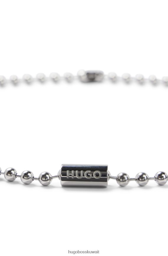 4TFNJN5617 فضة Hugo Boss قلادة من الفضة على شكل سلسلة كروية مع هوغو اسطوانة تحمل العلامة التجارية