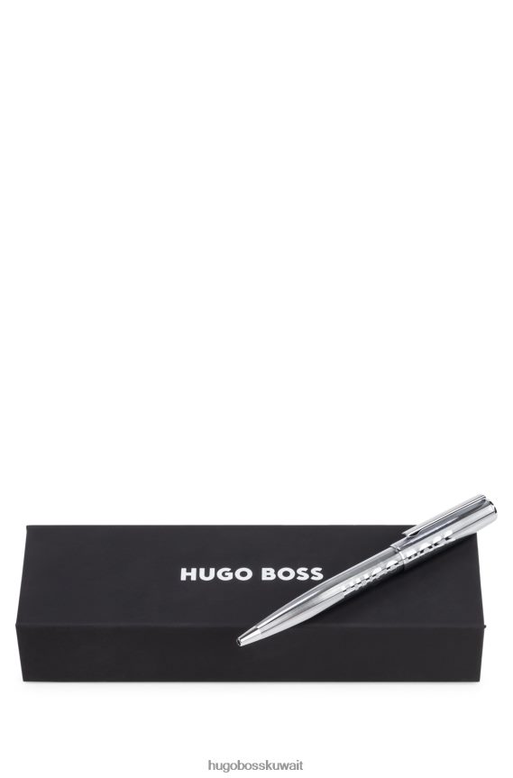 4TFNJN5620 فضة Hugo Boss قلم حبر جاف من الكروم الفضي من هوغو مع شعار ملون