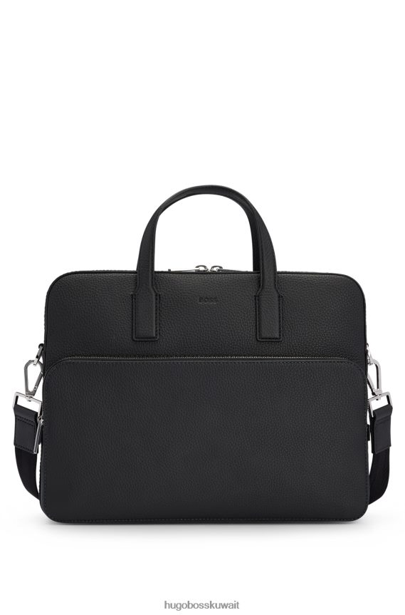 4TFNJN5624 أسود Hugo Boss حافظة مستندات من الجلد الإيطالي مع حزام كتف قابل للفصل باللون الأسود