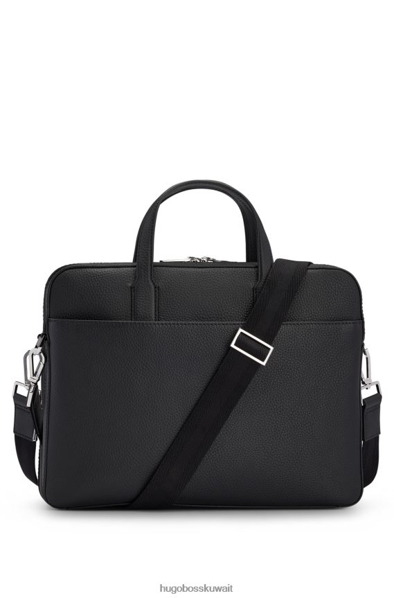 4TFNJN5624 أسود Hugo Boss حافظة مستندات من الجلد الإيطالي مع حزام كتف قابل للفصل باللون الأسود