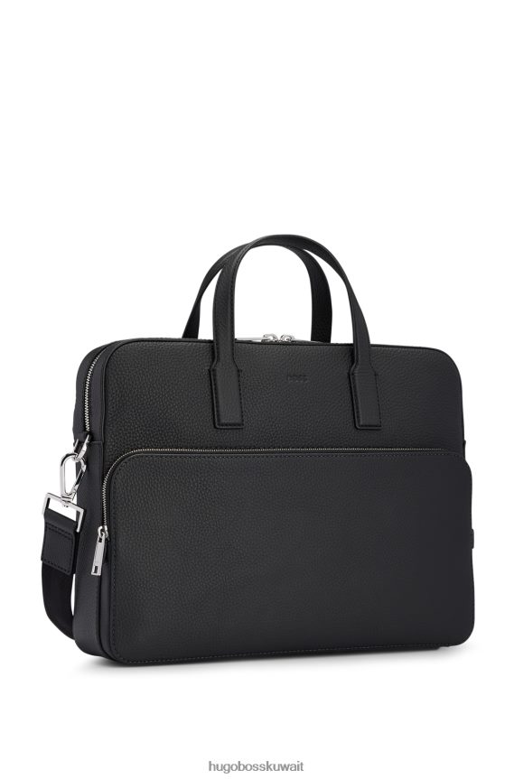 4TFNJN5624 أسود Hugo Boss حافظة مستندات من الجلد الإيطالي مع حزام كتف قابل للفصل باللون الأسود