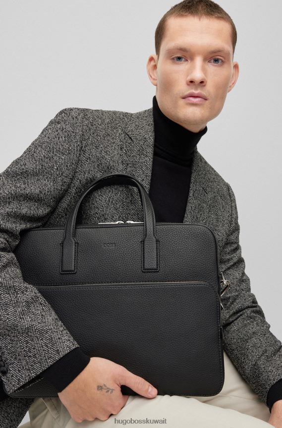 4TFNJN5624 أسود Hugo Boss حافظة مستندات من الجلد الإيطالي مع حزام كتف قابل للفصل باللون الأسود