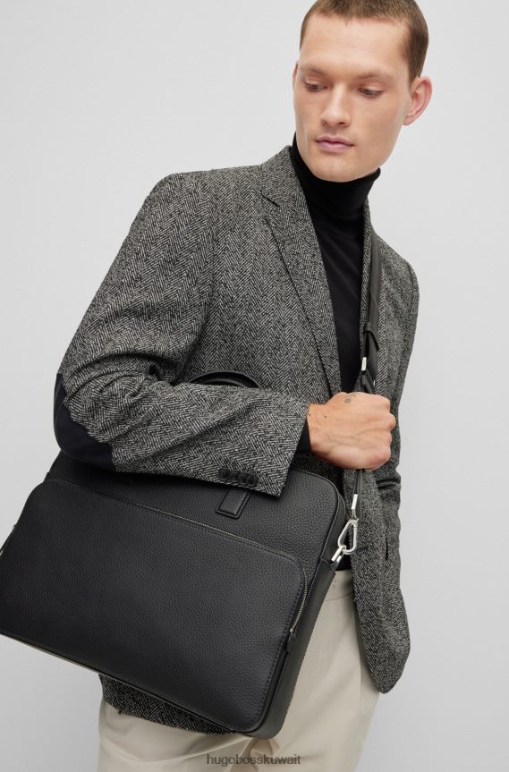 4TFNJN5624 أسود Hugo Boss حافظة مستندات من الجلد الإيطالي مع حزام كتف قابل للفصل باللون الأسود