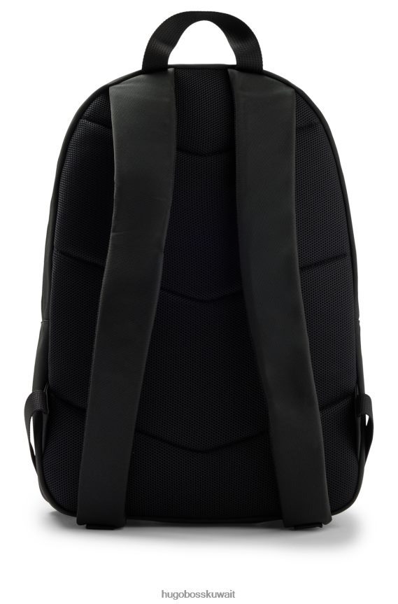 4TFNJN5626 أسود Hugo Boss حقيبة ظهر Hugo سوداء من النايلون المعاد تدويره مع ملصق شعار أحمر