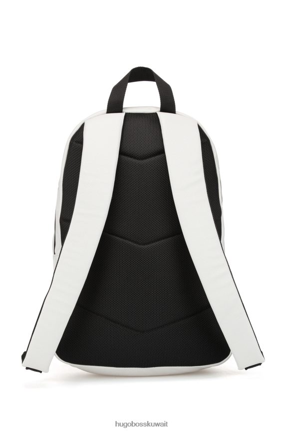 4TFNJN5627 أبيض Hugo Boss حقيبة ظهر Hugo مصنوعة من النايلون المعاد تدويره مع ملصق شعار أحمر باللون الأبيض