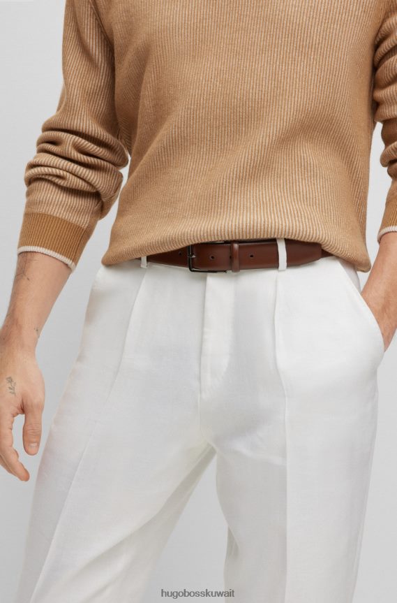 4TFNJN5628 بني Hugo Boss حزام من الجلد الإيطالي مع مشبك دبوس منقوش عليه شعار هوغو بني