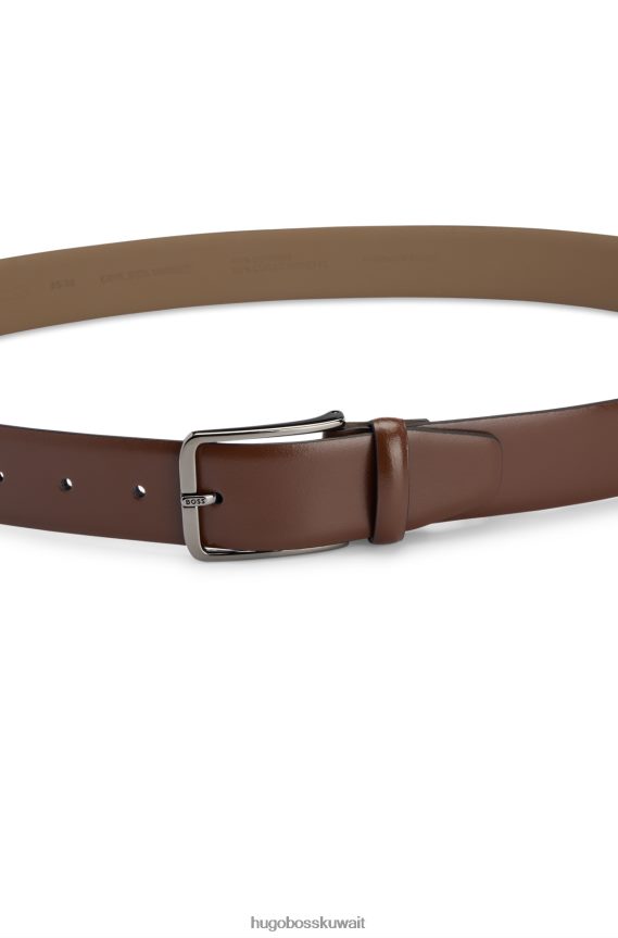 4TFNJN5628 بني Hugo Boss حزام من الجلد الإيطالي مع مشبك دبوس منقوش عليه شعار هوغو بني