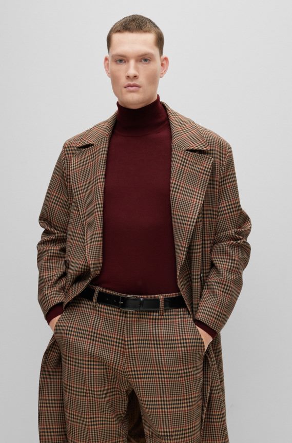 4TFNJN5629 أسود Hugo Boss حزام أسود من الجلد الإيطالي مع إبزيم دبوسي منقوش عليه شعار هوغو