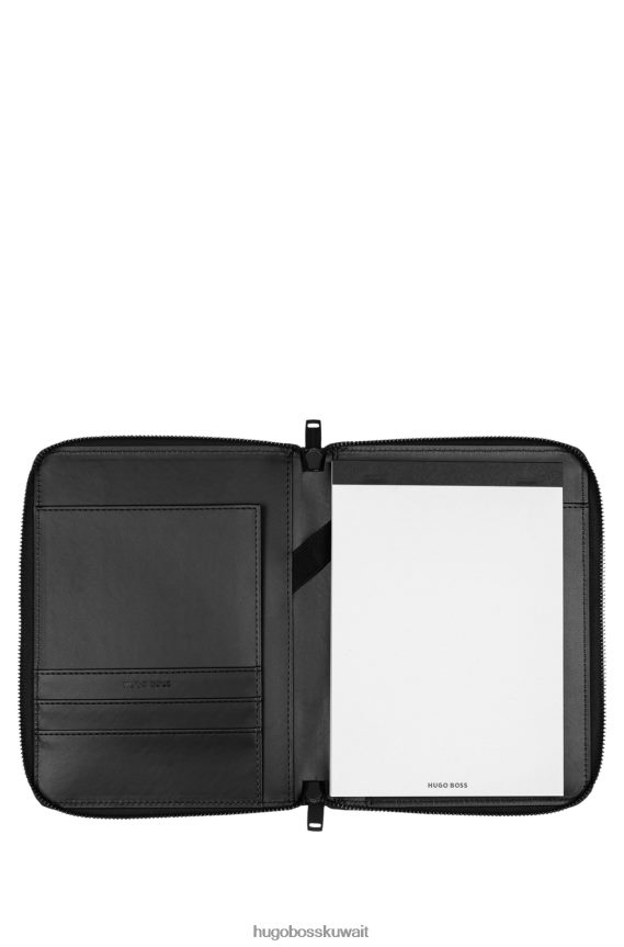 4TFNJN5630 أسود Hugo Boss مجلد مؤتمرات مقاس A5 مصنوع من الجلد الصناعي مع شعار ثلاثي الأبعاد باللون الأسود