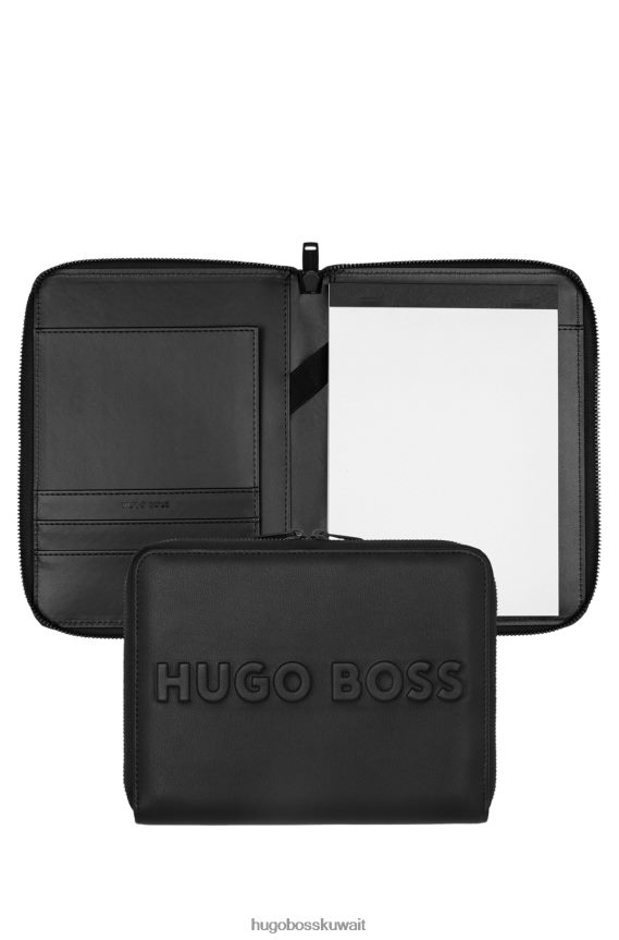 4TFNJN5630 أسود Hugo Boss مجلد مؤتمرات مقاس A5 مصنوع من الجلد الصناعي مع شعار ثلاثي الأبعاد باللون الأسود