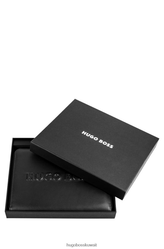 4TFNJN5630 أسود Hugo Boss مجلد مؤتمرات مقاس A5 مصنوع من الجلد الصناعي مع شعار ثلاثي الأبعاد باللون الأسود