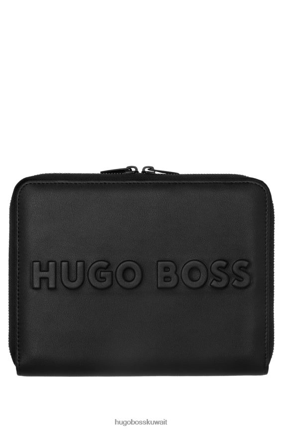 4TFNJN5630 أسود Hugo Boss مجلد مؤتمرات مقاس A5 مصنوع من الجلد الصناعي مع شعار ثلاثي الأبعاد باللون الأسود