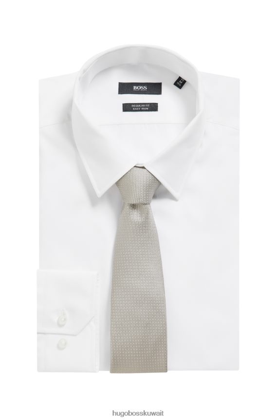 4TFNJN5632 البيج الفاتح Hugo Boss ربطة عنق هوغو منقوشة بشكل دقيق باللون البيج الفاتح من الحرير الخالص