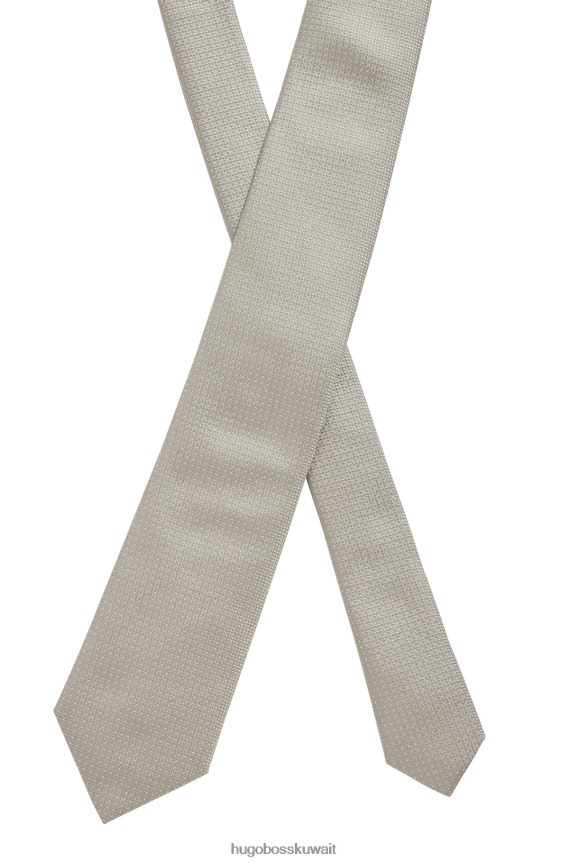 4TFNJN5632 البيج الفاتح Hugo Boss ربطة عنق هوغو منقوشة بشكل دقيق باللون البيج الفاتح من الحرير الخالص
