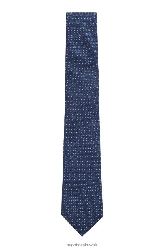 4TFNJN5633 أزرق غامق Hugo Boss ربطة عنق هوغو بنقش صغير من الحرير الخالص باللون الأزرق الداكن