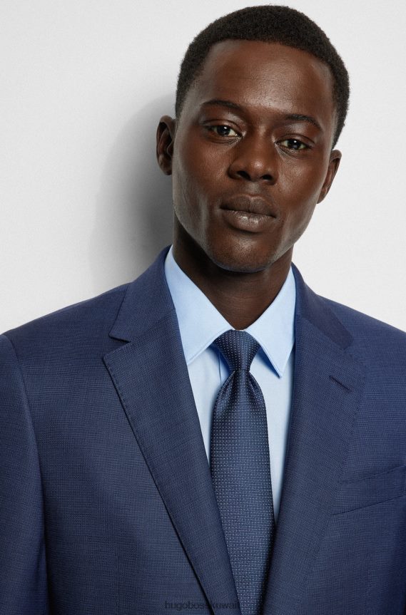 4TFNJN5633 أزرق غامق Hugo Boss ربطة عنق هوغو بنقش صغير من الحرير الخالص باللون الأزرق الداكن