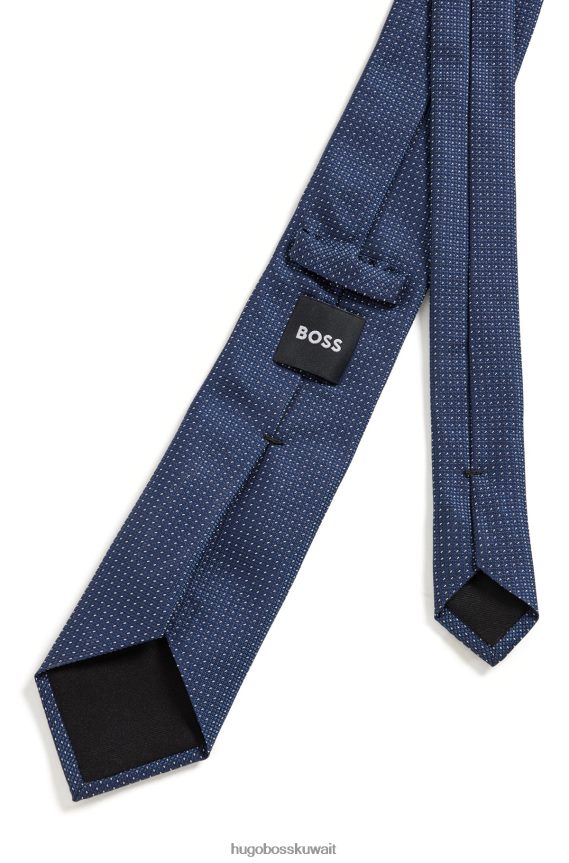 4TFNJN5633 أزرق غامق Hugo Boss ربطة عنق هوغو بنقش صغير من الحرير الخالص باللون الأزرق الداكن