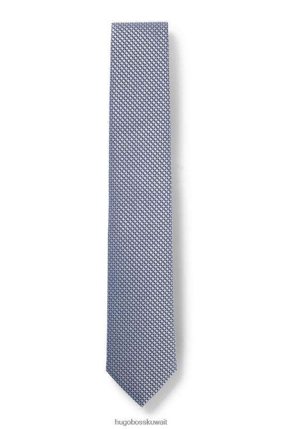 4TFNJN5635 أزرق Hugo Boss ربطة عنق بمربعات من ألياف معاد تدويرها وحرير هوغو باللون الأزرق