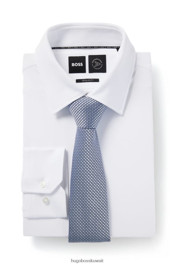 4TFNJN5635 أزرق Hugo Boss ربطة عنق بمربعات من ألياف معاد تدويرها وحرير هوغو باللون الأزرق