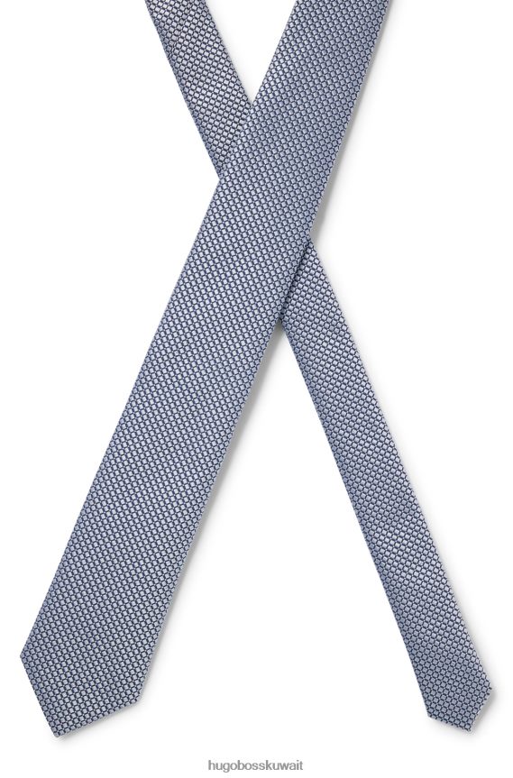 4TFNJN5635 أزرق Hugo Boss ربطة عنق بمربعات من ألياف معاد تدويرها وحرير هوغو باللون الأزرق