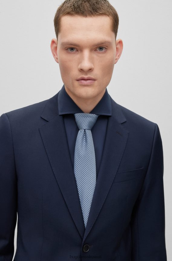 4TFNJN5635 أزرق Hugo Boss ربطة عنق بمربعات من ألياف معاد تدويرها وحرير هوغو باللون الأزرق