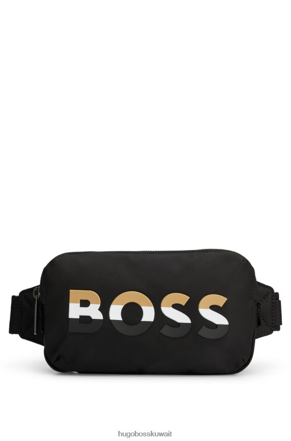 4TFNJN5636 أسود Hugo Boss حقيبة حزام سوداء مع شعار مخطط مميز وحزام هوغو