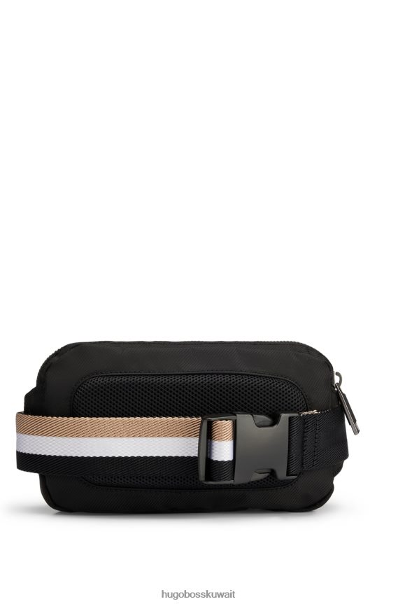 4TFNJN5636 أسود Hugo Boss حقيبة حزام سوداء مع شعار مخطط مميز وحزام هوغو