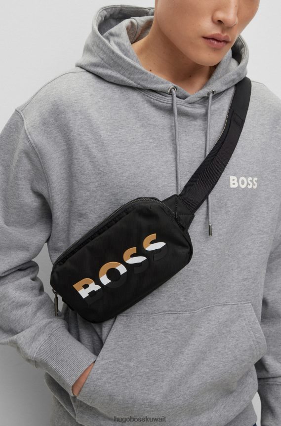 4TFNJN5636 أسود Hugo Boss حقيبة حزام سوداء مع شعار مخطط مميز وحزام هوغو