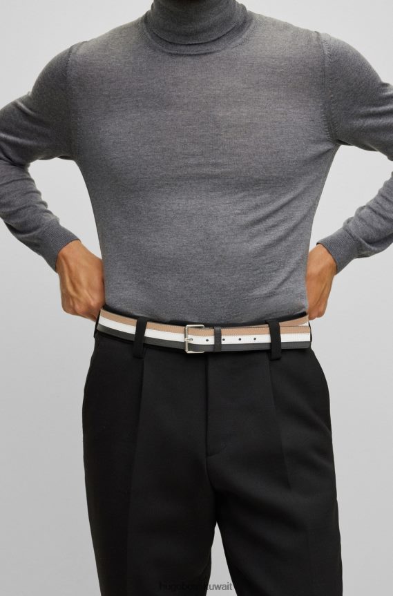 4TFNJN5644 منقوشة Hugo Boss حزام هوغو من الجلد الإيطالي منقوش مع شريط مميز وحافظة الشعار