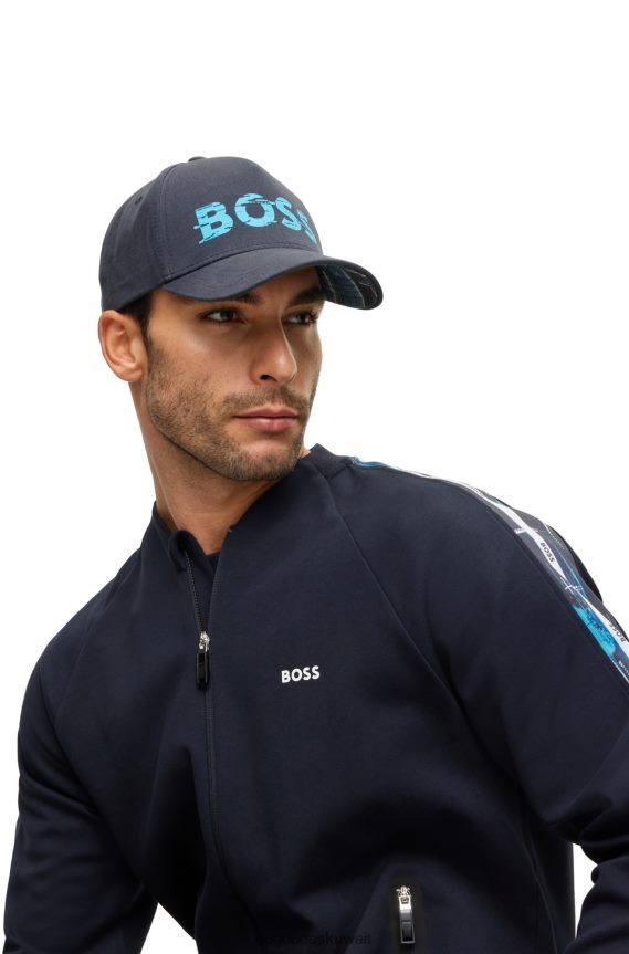 4TFNJN5663 أزرق غامق Hugo Boss قبعة هوغو من نسيج قطني طويل باللون الأزرق الداكن مع طباعة شعار موسمية