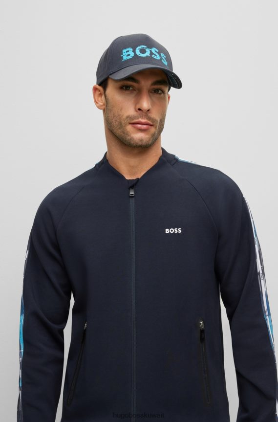 4TFNJN5663 أزرق غامق Hugo Boss قبعة هوغو من نسيج قطني طويل باللون الأزرق الداكن مع طباعة شعار موسمية