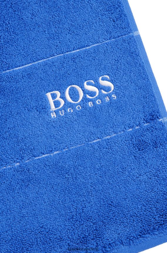 4TFNJN5674 أزرق Hugo Boss منشفة يد من القطن المصري باللون الأزرق مع شعار هوغو المتباين