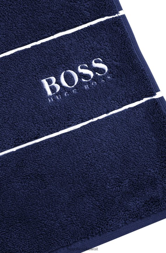4TFNJN5679 أزرق غامق Hugo Boss منشفة يد من القطن المصري مع شعار متباين باللون الأزرق الداكن