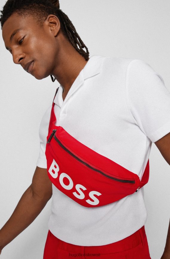 4TFNJN5684 أحمر Hugo Boss حقيبة حزام هوغو من النايلون المعاد تدويره مع شعار باللون الأحمر