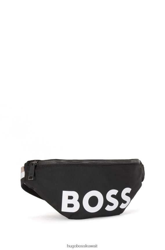 4TFNJN5685 أسود Hugo Boss حقيبة حزام من النايلون المعاد تدويره مع شعار هوغو باللون الأسود