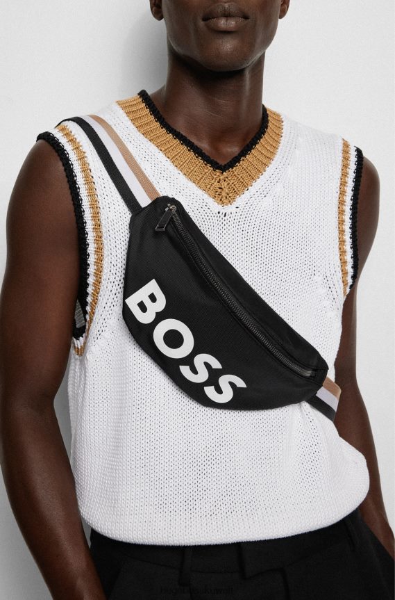4TFNJN5685 أسود Hugo Boss حقيبة حزام من النايلون المعاد تدويره مع شعار هوغو باللون الأسود
