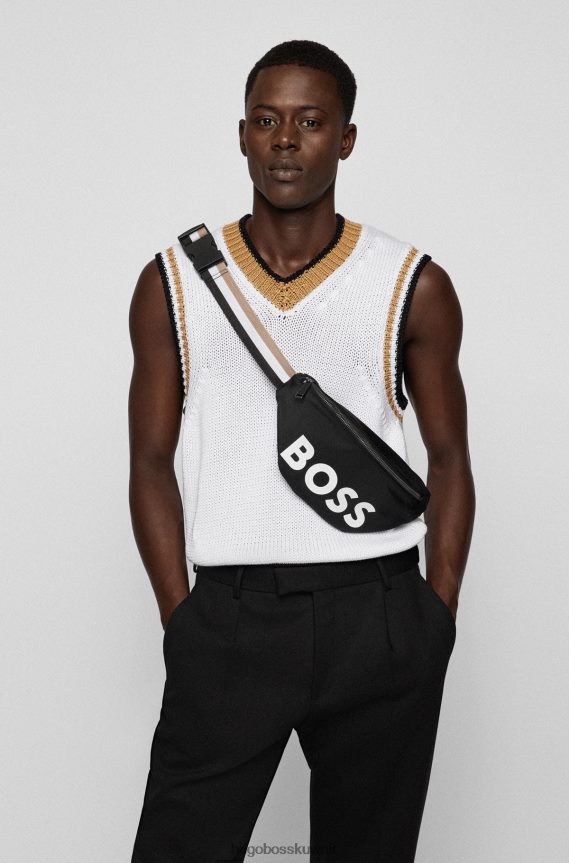 4TFNJN5685 أسود Hugo Boss حقيبة حزام من النايلون المعاد تدويره مع شعار هوغو باللون الأسود