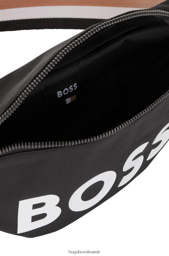 4TFNJN5685 أسود Hugo Boss حقيبة حزام من النايلون المعاد تدويره مع شعار هوغو باللون الأسود