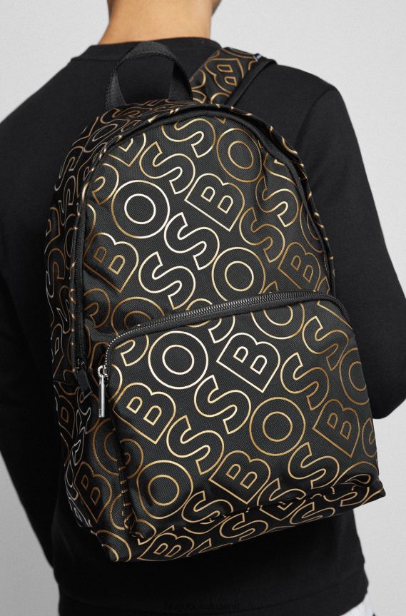 4TFNJN5688 أسود Hugo Boss حقيبة ظهر سوداء بطبعة شعار Hugo مصنوعة من قماش مُعاد تدويره