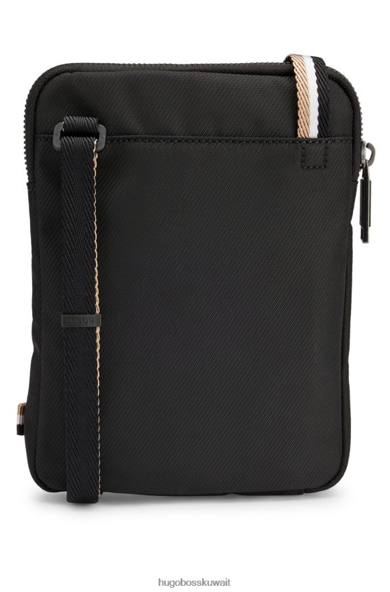 4TFNJN5696 أسود Hugo Boss حقيبة هوغو للرقبة مع حزام مخطط وشعار باللون الأسود