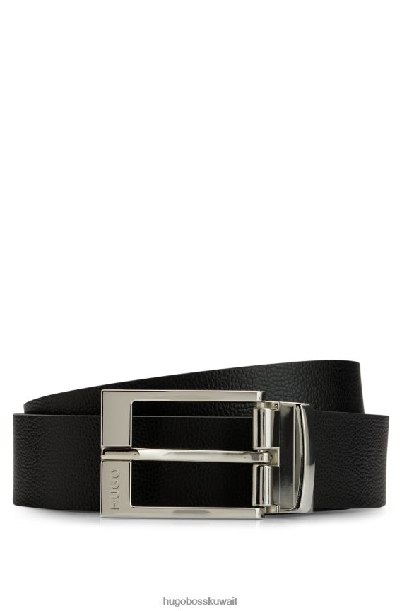 4TFNJN5698 أسود Hugo Boss حزام أسود قابل للعكس من جلد هوغو الناعم والمحبب