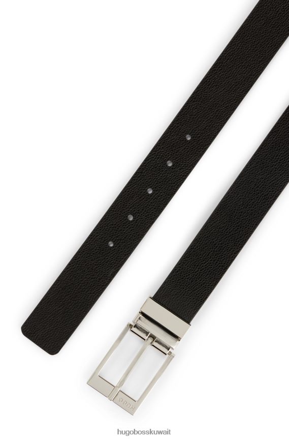 4TFNJN5698 أسود Hugo Boss حزام أسود قابل للعكس من جلد هوغو الناعم والمحبب