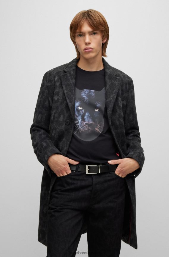 4TFNJN5698 أسود Hugo Boss حزام أسود قابل للعكس من جلد هوغو الناعم والمحبب