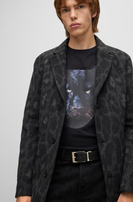 4TFNJN5698 أسود Hugo Boss حزام أسود قابل للعكس من جلد هوغو الناعم والمحبب